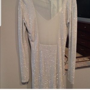 Sheri Bodell crystal nude mesh silk dress s bebe